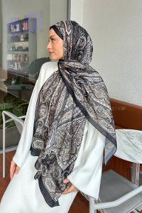 Lamelif Retro Desen Pamuk Şal Siyah Bej