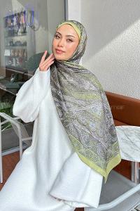 Lamelif Retro Desen Pamuk Şal Yağ Yeşili