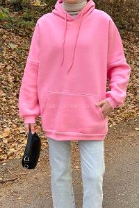 Lamelif Üç İplik Kanguru Cep Sweatshirt Pembe