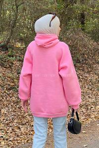 Lamelif Üç İplik Kanguru Cep Sweatshirt Pembe