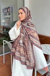 Lamelif Versa Desen Pamuk Şal Kahverengi