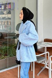 Baby Blue V Neck Long Arm Stamp Fabric Coat