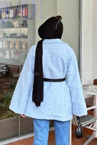 Baby Blue V Neck Long Arm Stamp Fabric Coat