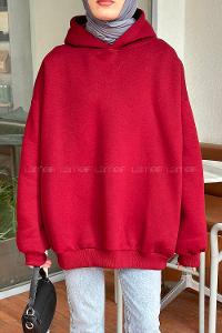 Lamelif Kapüşonlu Salaş Sweatshirt Bordo