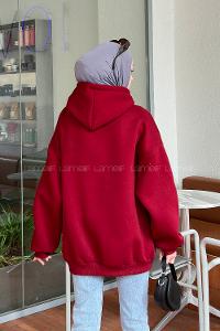 Lamelif Kapüşonlu Salaş Sweatshirt Bordo