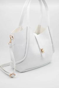 Lamelif Kilit Detaylı Kanguru El Ve Omuz Çantası Yavru Çantalı Kadın Beyaz