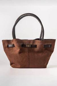 Lamelif Süet Kadın Büzgü Detay Klipsli Süet El Ve Omuz Çantası Acı Kahve