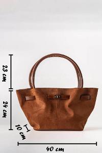 Lamelif Süet Kadın Büzgü Detay Klipsli Süet El Ve Omuz Çantası Taba