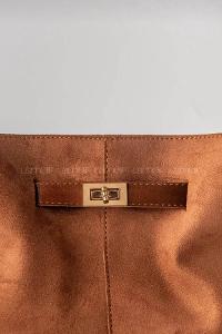 Lamelif Süet Kadın Büzgü Detay Klipsli Süet El Ve Omuz Çantası Taba