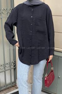 Lamelif Düğmeli Oversize Crisse Gömlek Siyah