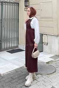 Lamelif Önü Boydan Düğmeli Salopet Acı Kahve