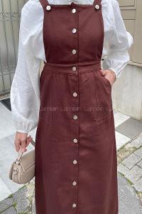 Lamelif Önü Boydan Düğmeli Salopet Acı Kahve