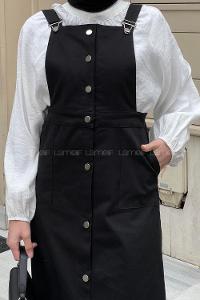 Lamelif Önü Boydan Düğmeli Salopet Siyah