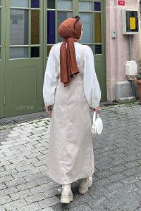 Lamelif Önü Boydan Düğmeli Salopet Taş Rengi