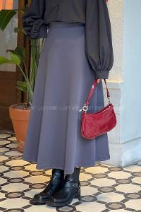 Lamelif Scuba Kumaş Kloş Etek Füme