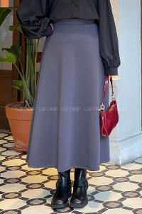 Lamelif Scuba Kumaş Kloş Etek Füme