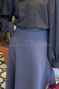 Lamelif Scuba Kumaş Kloş Etek Füme