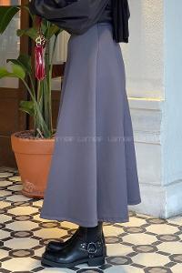 Lamelif Scuba Kumaş Kloş Etek Füme