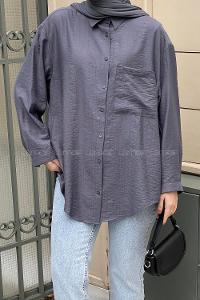 Tek Cep Oversize Gömlek Metalik Gri