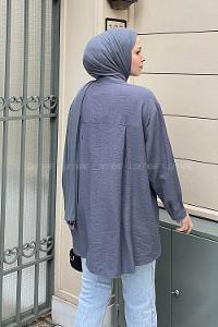 Tek Cep Oversize Gömlek Metalik Gri