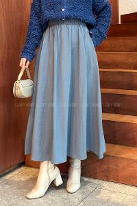 Lamelif Cep Detaylı Tensel Kloş Etek Metalik Gri