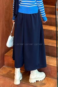 Lamelif Önü Pileli Scuba Kumaş Etek Lacivert