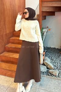 Lamelif Örgülü Kazak Krem