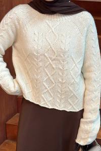 Lamelif Örgülü Kazak Krem