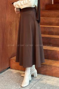 Lamelif Scuba Kumaş Kloş Etek Kahverengi