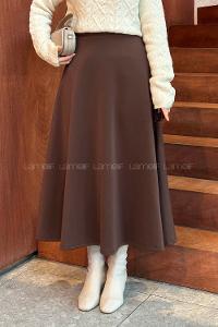 Lamelif Scuba Kumaş Kloş Etek Kahverengi