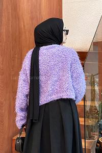 Lamelif Yumoş Havlu Desen Hırka Lila