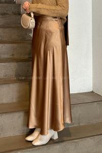 Lamelif Düz Saten Çan Etek Soft Kahve