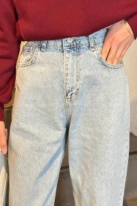 Lamelif Kesik Paça Straight Jean Yıkamalı Buz Mavisi