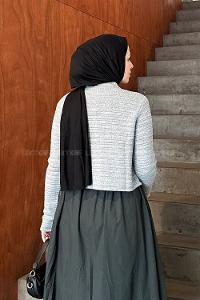 Gray Crew Neck Long Arm Cotton Cardigan