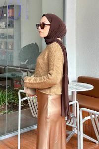 Lamelif Örgülü Kazak Camel