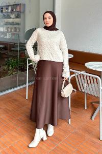 Lamelif Örgülü Kazak Taş Rengi