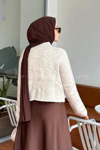 Lamelif Örgülü Kazak Taş Rengi