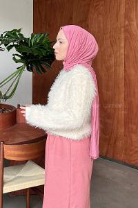 Ecru Crew Neck Long Arm Acrylic Cardigan