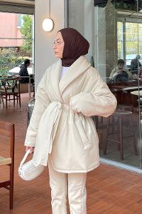 Beige Normal Neck Long Arm Coat