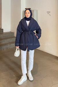 Navy Blue Normal Neck Long Arm Coat