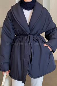 Navy Blue Normal Neck Long Arm Coat