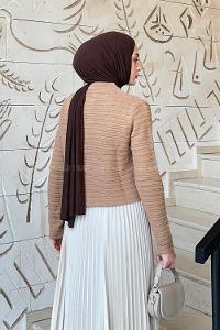 Lamelif Links Desenli Crop Hırka Camel