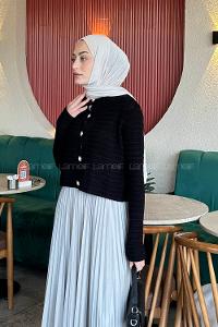 Lamelif Links Desenli Crop Hırka Siyah