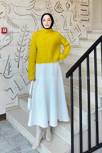 Lamelif Örgülü Kazak Hardal Sarısı