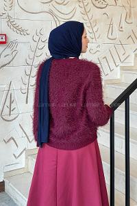 Claret Red Crew Neck Long Arm Acrylic Cardigan