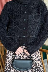 Black Crew Neck Long Arm Acrylic Cardigan