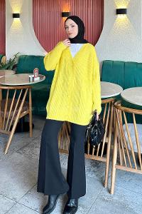 Yellow V Neck Long Arm Cotton Cardigan