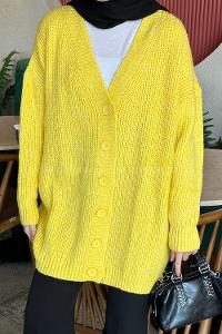 Yellow V Neck Long Arm Cotton Cardigan