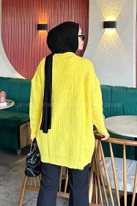 Yellow V Neck Long Arm Cotton Cardigan