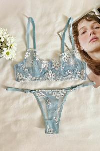 Blue Cotton Fabric Underwire Unsupport 